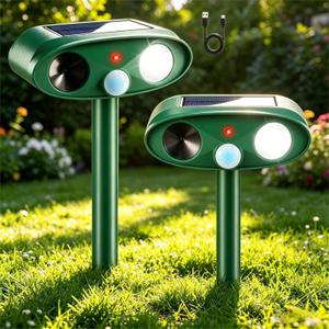 Upgraded Solar Ultrasonic Animal Repeller Outdoor Cat Deterrent Deer Repellent Devices Dog Repeller with Motion Sensor & Strobe Light & USB Charging Deterrent Rabbit Squirrel Skunk Racoon for Yard
