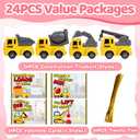 24 Pack Valentines Day Gifts for Kids School - Valentines Exchange Cards for Kids Classroom - Construction Truck Vehicles Toys Card Bulk - Valentine Cards for Toddlers Boys Class Party Favors Prizes, Small