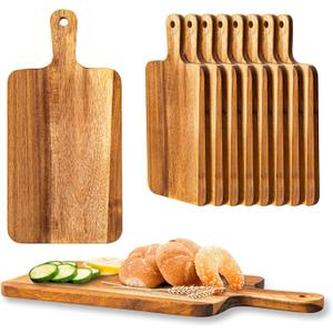 10 Packs Acacia Wood Cutting Board with Handles,15.8x7.7 Inch Wooden Kitchen Cutting Board Bulk, Serving Board and Charcuterie Boards for Vegetables Meat Pizza Cheese Fruit Bread