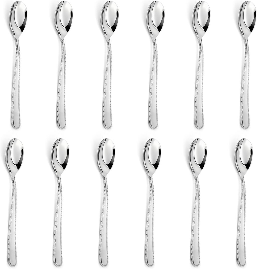 12 Pieces Heavy Duty Teaspoons Set, Tea Spoons Silverware, Food Grade Stainless Steel Dessert Spoons, Mirror Polished and Dishwasher Safe