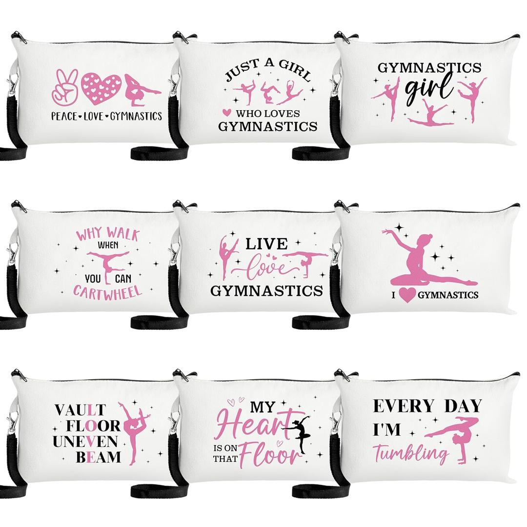 R HORSE 9Pcs Gymnastics Makeup Bag Inspirational Gifts for Women Girls, Ladies Canvas Cosmetic Toiletry Pouch Bag Organizer Christmas Birthday Gifts for Gymnastics Team Player Lover Friend