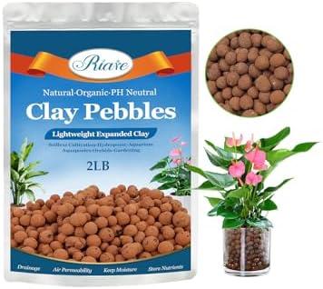 Riare 2 LBS Organic Expanded Clay Pebbles - 4mm-16mm Natural Leca Balls Lightweight Hydroponic Clay Pebbles Aggregate for Indoor Plants, Hydroponic Growing, Plants Drainage, Aquaponics