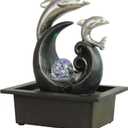 TiCin Tabletop Water Fountain, Spinning Ball Light Fountain with Two Cute Dolphins, for Home Office Decor, Decorated with Colorful Lights and Rolling Ball