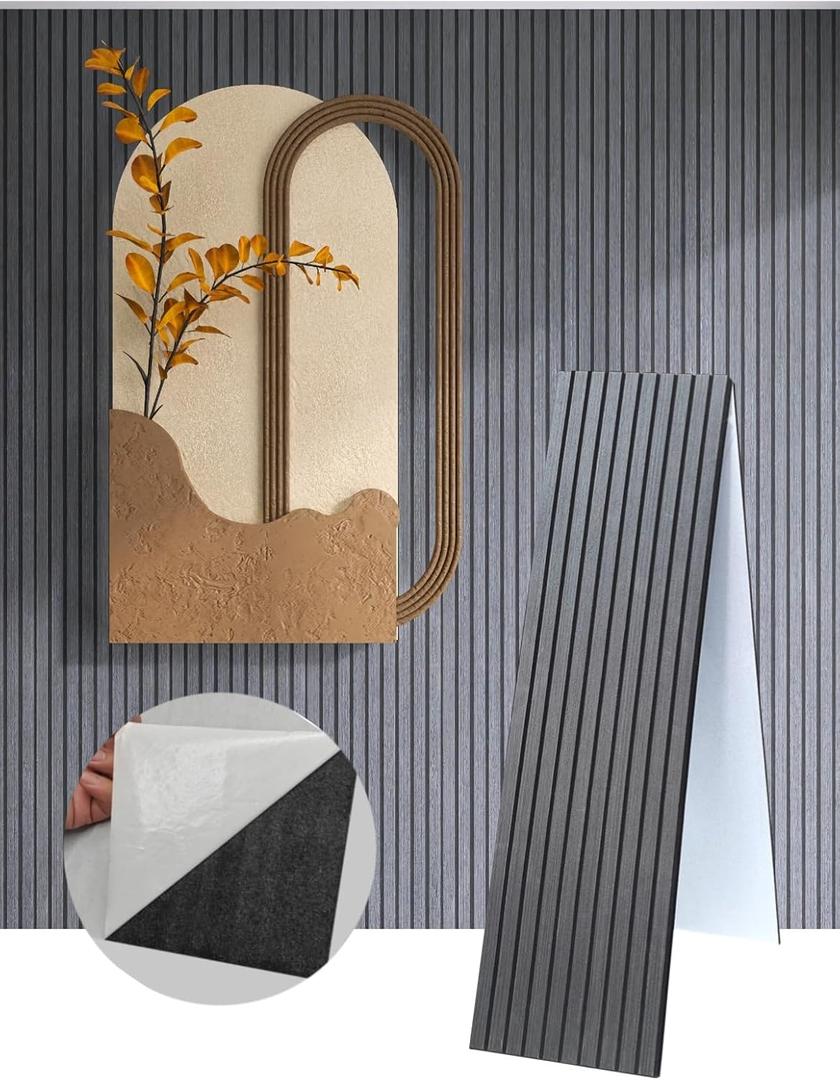 2 Packs 3D Wall Panels Peel and Stick | Wall Panels for Interior Wall Decor | Self Adhesive Sound Absorbing Planks | Acoustic Wood Slat Wall Panels | 94.48 * 11.80in | 0.4" Depth | Ebony