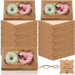 50Pcs DIY Assembly Brown Cookies Boxes, Small Treat Box with Window, BakeryTreat Boxes Packaging for Chocolate Strawberries, Donuts, Cupcakes, Muffins, Dessert (6.77  4.33  1.49 Inches)