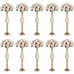 Versatile Metal Flower Arrangement, Candle Holder Stand Set for Wedding Party Dinner Centerpiece Event Restaurant Hotel Decoration (Twist Style, 10 x L) (Gold)