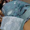 WONGS BEDDING Aqua Quilt Set King Size, 3 Pieces Floral Botancal Leaves Gradient Bedspread Coverlet Set with 2 Pillowcases for All Season, Soft Microfiber Floral Bedding Set 104"×90"