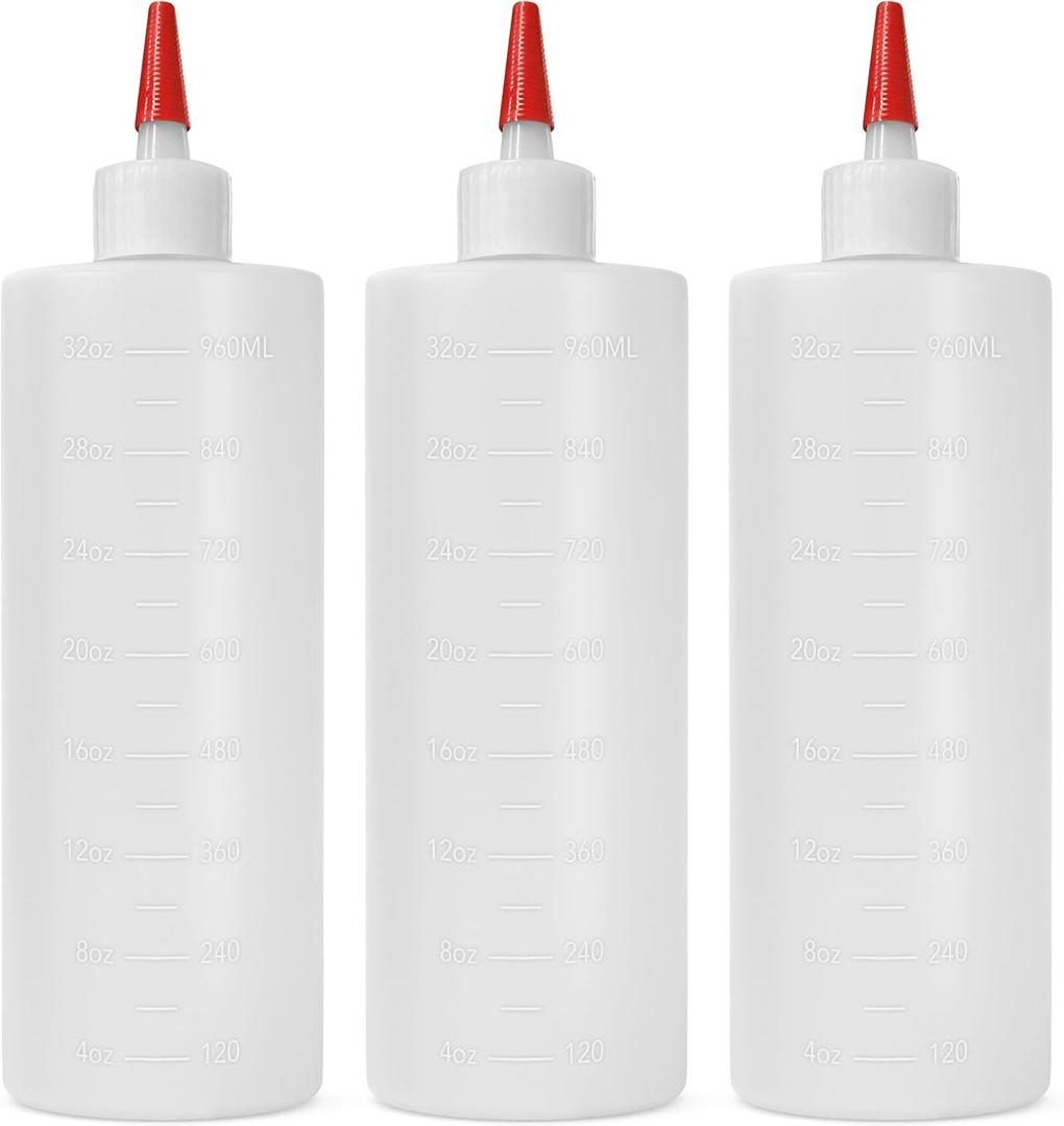 3-pack Plastic Squeeze Bottles for Sauces - 32oz Condiment Squeeze Bottles for Liquids - BPA Free Squirt Bottle with Cap - Ketchup, Syrup, Oil, Dressings, Honey & Arts and Crafts