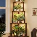 Bamworld Corner Plant Stand with Grow Lights 4-Tier Plant Stand Indoor Wood Plant Stand with Grow Light Tall Shelves Garden Decor for Living Room Balcony