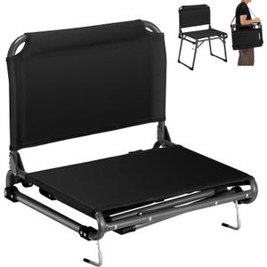 Stadium Seats with Back Support, 2 in 1 Folding Chairs with Shoulder Strap,Portable Bleacher Seats with Non-Slip Foot,Wide Stadium Chairs for Sports Events Outdoor Camping (Black)