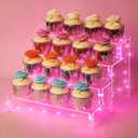 Display Shelf Cake Stand  4 Tier Shelf Cupcake Stand  Multifunctional and Durable Acrylic Stand  Mounting Hardware Included  Ideal for Desserts, Cosmetics, Glassware, Figurines (ClearPink Light)