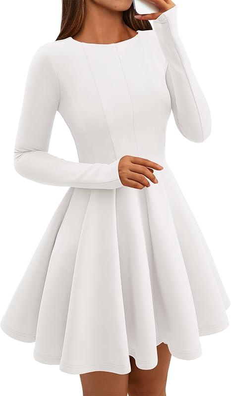 BTFBM Spring Dresses for Women 2026 Long Sleeve High Waist Pleated Flowy Aline Party Wedding Guest Dress Business Casual M