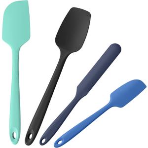 4-Piece Silicone Spatula Scrapers: Doosu 600F Heat Resistant Food Grade Kitchen BPA Free Rubber Baking Cooking Tool Nonstick Utensil Set for Mixing, Scraping, Folding, Stirring, Serving (Multi-3)