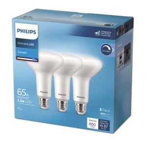 Philips LED 65-Watt BR30 Light Bulb, Frosted Daylight, Dimmable, E26 Base (6-Pack), 3PCS