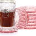 JUXYES 8 Pack Amber Tone Crystal Coasters Round Cup Mat, Glass Coasters for Drinks Coffee Tea Wine, Decorative Wine Bottle Coaster, Crystal Drink Coaster for Restaurant bar Kitchen Dining Table (Clear Pink)