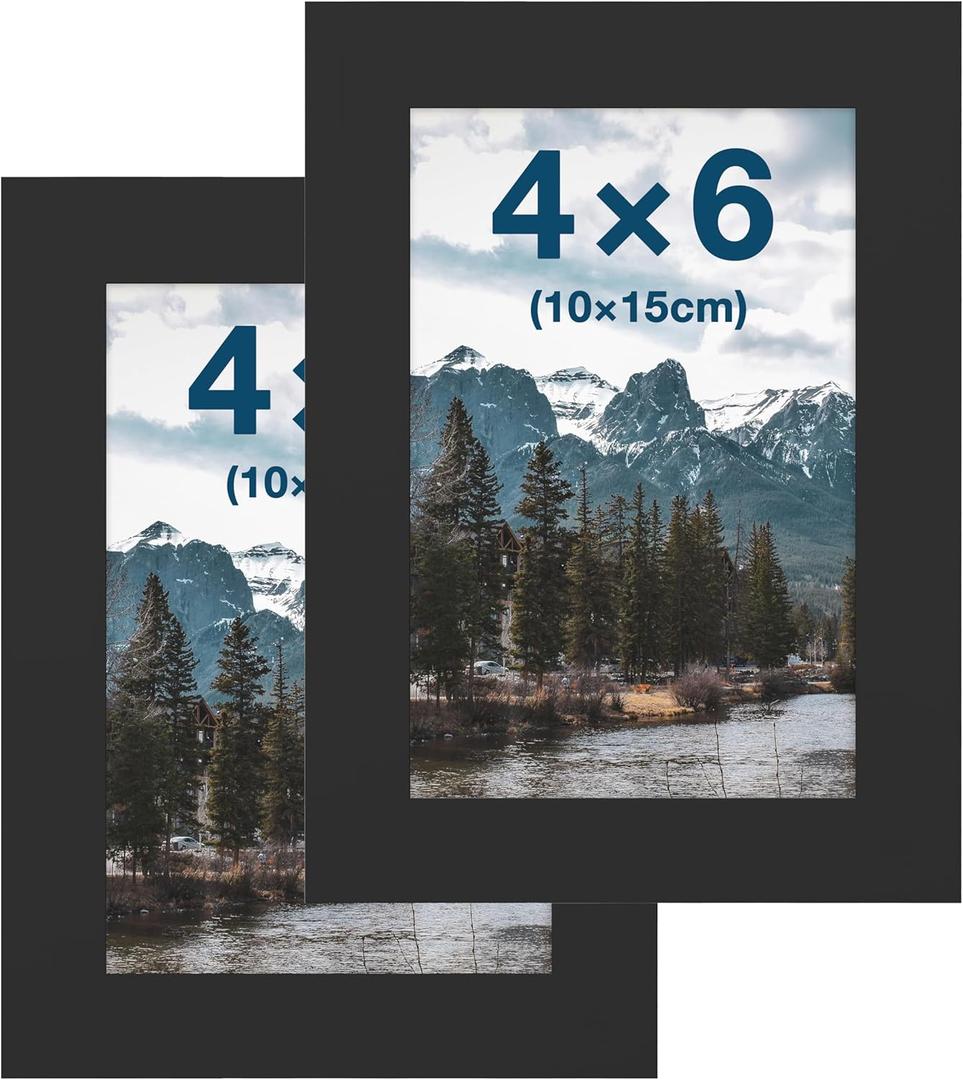 FrameWorks 2-Pack, 4x6 Picture Frame, Black  Classic Wooden Photo Frame with Tempered Glass, Modern Matte Finish for Prints, Posters, Certificates & Wall Decor  Gallery-Ready