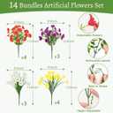 Artificial Flowers for Outdoors, 14 Bundles Fake Outdoor Flowers, UV Resistant Artificial Outdoor Plants & Flowers for Decoration, Colorful Morning Glory for Garden Porch Yard Patio, Mixed Color A