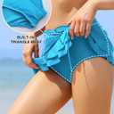 SHEKINI Women's High Waisted Swim Skirt Drawstring Ruched Bathing Suit Bottoms with Built-in Brief (Blue, XL)