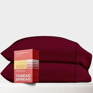 Thread Spread 100% Egyptian Cotton Pillow Cases King Size Set of 2 - Luxury 1200 Thread Count Sateen Weave Burgundy Pillow Covers, Silky Soft Extra Long Staple Pillowcases, Fits King Size Pillows