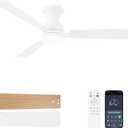 Ceiling Fans with Lights and Remote, 52 Inch Ceiling Fan with Light, Low Profile Reversible Ceiling Fans, Dimmable LED, Flush Mount, Quiet, DC Motor, White Ceiling Fan for Bedroom, Office
