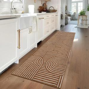 ROYHOME Modern Rug 2.5x8 Runners for Hallways, Abstract Kitchen Runner Rugs Non Slip Bath Runners, Rainbow Washable Runner Rug for Bedroom, Soft Long Rugs for Entryway Bathroom Laundry Dorm, Copper