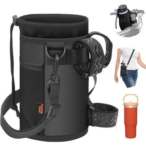Desing Wish Bike Water Bottle Holder 32oz - 40oz Bike Cup Holder Multi-Holes Installing Insulated Water Bottle Holder for Bike with Removable Non-Slip Hook&Loop Fasteners and Shoulder Strap (Black)