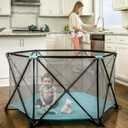 Regalo Safety My Play Portable Baby Playpen & Play Yard, Foldable 6-Panel Indoor Outdoor Playpen for Babies & Toddlers, Mesh Sides, Washable Fabric, 48, Aqua/Black