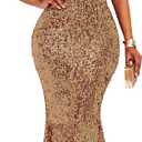 VERWIN Sequins Fashion Sleeveless Oblique Collar Mermaid Women's Maxi Dress Bodycon Dress Party Dress (Large, Camel)