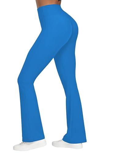 Sunzel Sunzfly Invisible Butt Scrunch Flare Leggings for Women, Mini Flared Yoga Pants with Tummy Control and High Waist 32" Classic Blue Small
