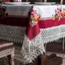 ARTABLE Lace Spring Table Cloth Rectangle Fall Antique Flower Decor Macrame Tablecloth for Outdoor Farmhouse Rustic Kitchen Party Birthday Picnic (Burgundy, 60 x 104 Inch)