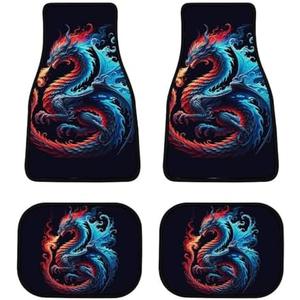 JOJOART Blue Red Fire Dragon Car Floor Mat Set 4 for Women Men Funny Full Coverage Carpet Car Interior Decor for Truck Van Universal Non-Slip Rubber Floor Mats Automotive Accessories
