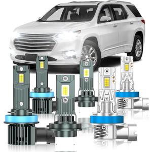 Compatible with Chevrolet Chevy Traverse 2013-2018 Fog Bulbs, High&Low Beam Fog Light Bulbs Combo, 800% Super Bright 6000K Cool White, Plug and Play, Pack of 6