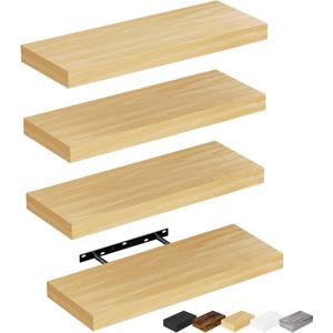 Bellsal Floating Shelves for Wall, Maple Wood Wall Shelf Set of 4, 16" Wall Mounted Floating Shelf for Kitchen, Living Room, Bedroom, Bathroom Storage, Book Shelfs for Home Decor Frame Display (4 pcs: 15.7*5.7)