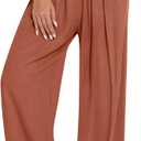 UEU Women's Linen Palazzo Pants Wide Leg High Waisted Lounge Casual Beach Pants with Pockets (X-Large, Light Red Brown)