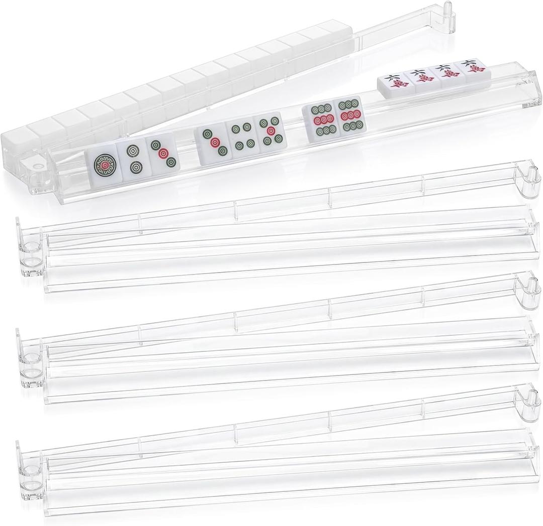 Clear Mahjong Racks with Pushers Set of 4, Acrylic American Mah Jongg Accessories and Gifts, All-in-One Mahjong Tile Holder for 1.2-inch American Mahjong