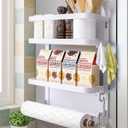 Magnetic Spice Rack for Refrigerator Magnetic Paper Towel Holder for Fridge Magnetic Shelf Magnetic Shelves Fridge Magnet Organizer Spice Rack Kitchen Organization Kitchen Storage(White)