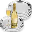 Lounsweer 8 Packs Round Silver Mirror Decorative Tray 10 Inch Diameter Stainless Steel Metal Serving Tray Dinner Plate Round Stainless Trays Mirrored Finish Circular Bar Platter for Vanity Kitchen