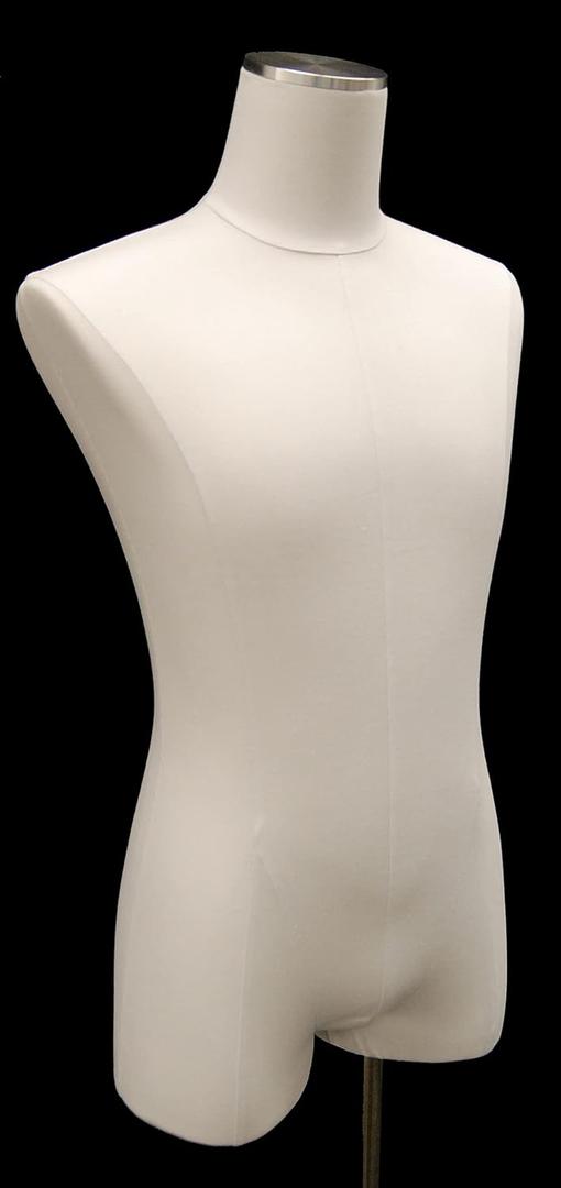 (JF-M1WL+BS-05BK), White Linen Cover Male Body Form with Black Rectangle Metal Base