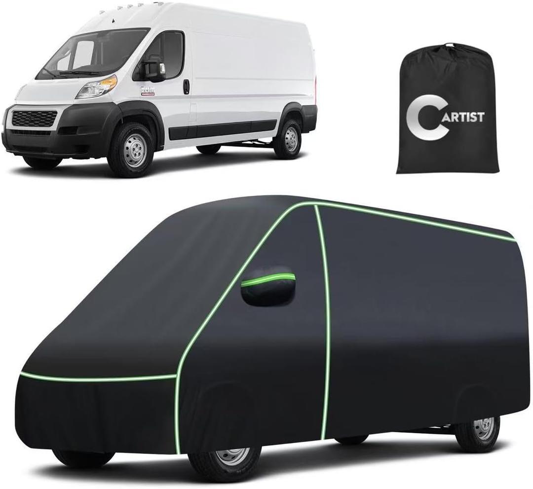 Car Cover for Ram ProMaster 2014-2025 2026 All Weather Van 4-Door Car Covers, Outdoor UV Protection Waterproof Full Car Cover for ProMaster Accessories with Zipper & Reflective Safety Strips