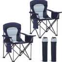 HIGH POINT SPORTS Oversized Camping Folding Chair, Heavy Duty Portable Outdoor Chair, Foldable Camp Chair with Cup Holder and Cooler Bag Support 450 LBS, 2 Pack, Dark Blue