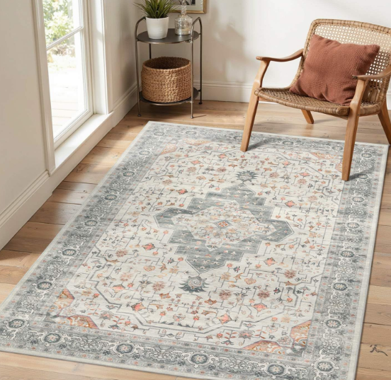 4x6 Vintage Boho Washable Rug for Bedroom(Orange)
Machine Washable, Non-Slip, Stain Resistant Low Pile Carpet with Rubber Backing for Dining Room Kitchen Home Decor