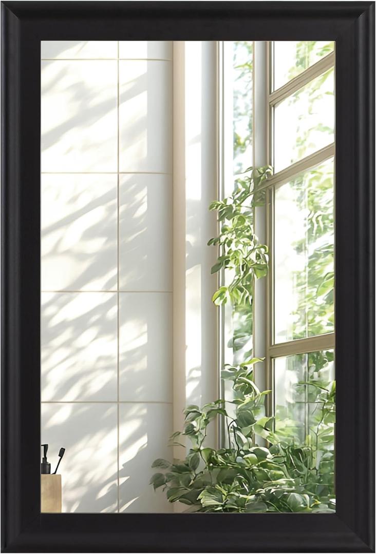 Black Wood Mirror for Bathroom,Rectangle Rustic 24 x 36 inch Vanity Mirror for Wall,Wooden Wall-Mounted Hanging Mirror for Entryway,Bedroom or Living Room