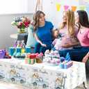 GREHUMOR Little Pumpkin Baby Shower Tablecloth a Sweet Little Pumpkin is on The Way Theme Blue Floral Truck Table Cover Plastic Disposable for Autumn Thanksgiving Baby Shower Party Decoration