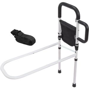 Bed Rails for Elderly Adults Safety Duty Dual Handle, Adjustable Height, Night Light and Pocket, Suitable for King/Queen/Double/Twin beds - White, Standard