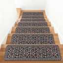 KingMang Vintage Floral Stair Treads Non Slip Carpet Stair Treads for Wooden Steps Indoor 15PCS 30"x8" Stair Runner Stair Mats Safety Staircase Step Treads for Elders Kids Dogs Light Black