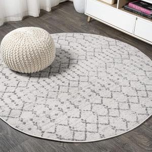 JONATHAN Y Boho Vintage Diamond Cream/Gray Round Area Rug 8 ft, Moroccan Hype for Living Room, Bedroom, Kitchen, Office, Easy-Cleaning, High Traffic, Pet-Friendly, Non-Shedding (MOH101B-8R)