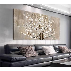 Flower Canvas Wall Art for Living Room Plum Blossom Canvas Wall Pictures for Bedroom Wall Decor Brown Pink White Elegant Floral Canvas Prints Artwork Home Decorations Framed Ready to Hang 29" x 58"