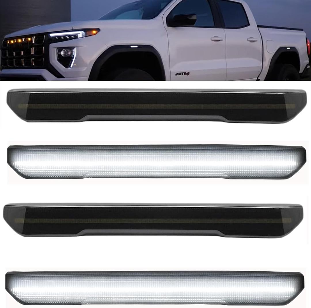 White LED Fender Side Marker Light Replacement for 2020-2024 GMC Sierra 2500HD 3500HD Pickup Truck Clearance Running Lights Smoked Lens 4 Pcs