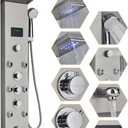 Contemporary Shower Panel Wall Mounted Shower Tower Rainfall Waterfall Showerhead Full Body Shower System with Adjust-angle Shower Jets Bathroom Shower Panels Stainless Steel, Brushed Nickel (Burshed)