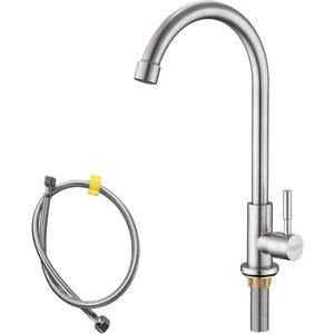 Cold Water Only Kitchen Faucet, Solid Stainless Steel Bar Deck Mount Cold Faucet for Outdoor Sink with Supply Line